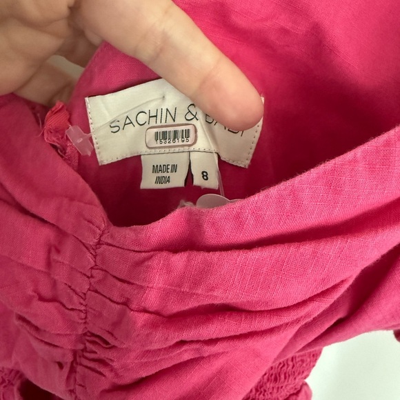 Pre-lived Sachin + Babi Vibrant Pink and Orange Bri Midi Dress Size 8 - Picture 5 of 7